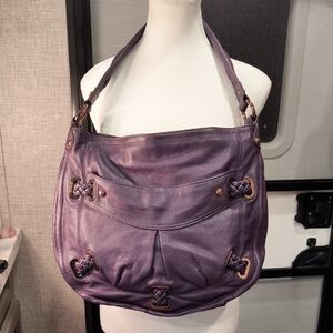 B. Makowsky Purple Leather Shoulder Bag, Rose Gold  Hardware, Dustbag, EUC